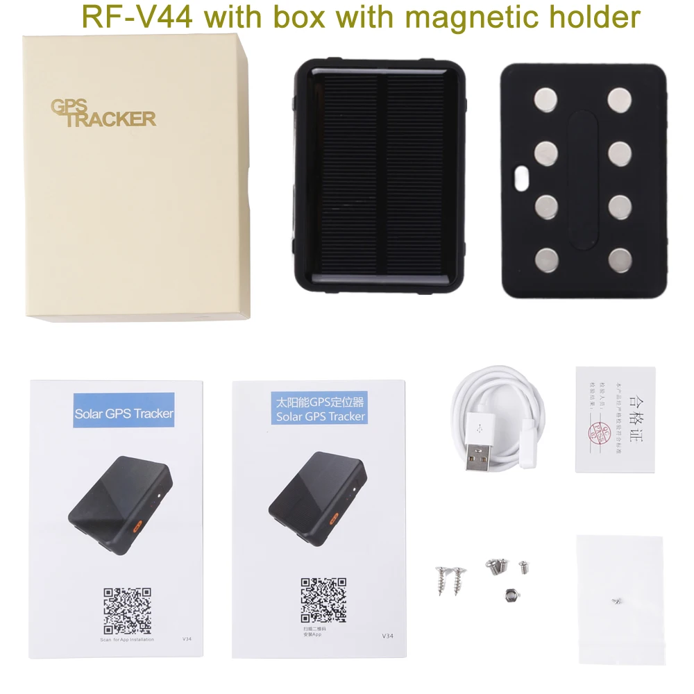 RF-V44 глобальная позиционирование 4G Беспроводная зарядка на солнечных батареях gps отслеживающее устройство Температурный датчик sos сигнализация Детский gps трекер - Цвет: with box with magnet