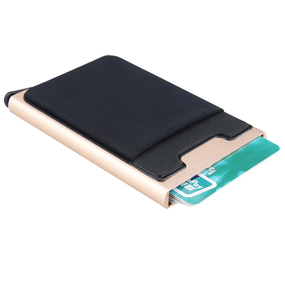 Gemeer Aluminum Wallet With Elasticity Back Pouch ID Credit Card Holder RFID Mini Slim Wallet Automatic Pop up Credit Card Case