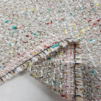 

Free ship 40% wool tweed fabric beige back ground and colorful spot weaved 59" width by meter