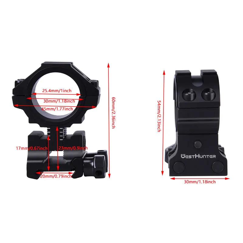 Rifle Scope Mount Rings WESTHUNTER Adjustable Profile Picatinny 1''/30mm Center Height 32 To 38mm Adjust Optical Sights 20mm Rail Mount rifle scope mount ring rifle scope mount picatinny rail accessories scope mount adapter rail adapter