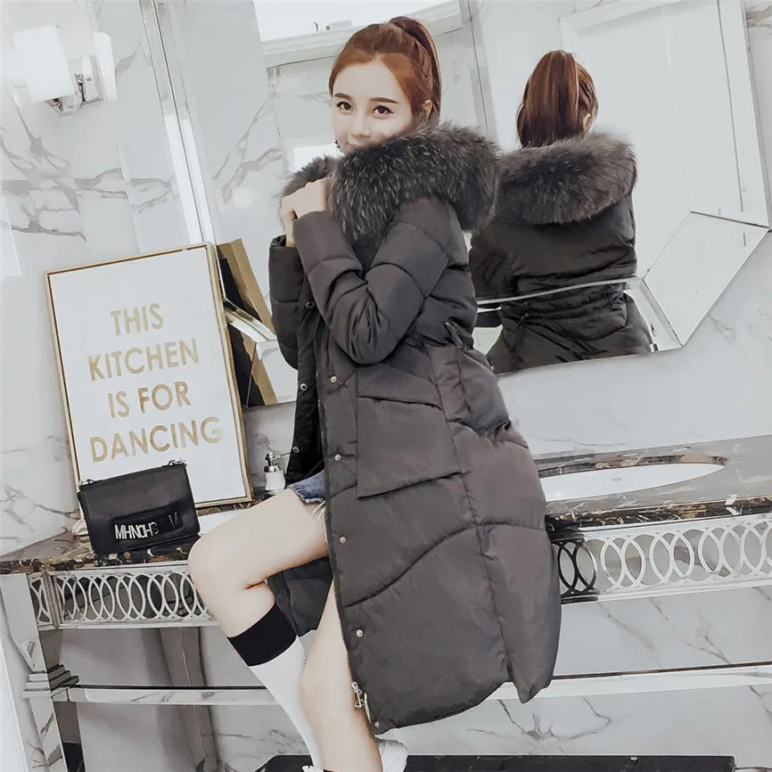 Winter Coat Women With Thick Cotton Long Fashion Women Winter Coat Faux Fur Hooded Collar Long Jackets Warm Thicken Padded Coat