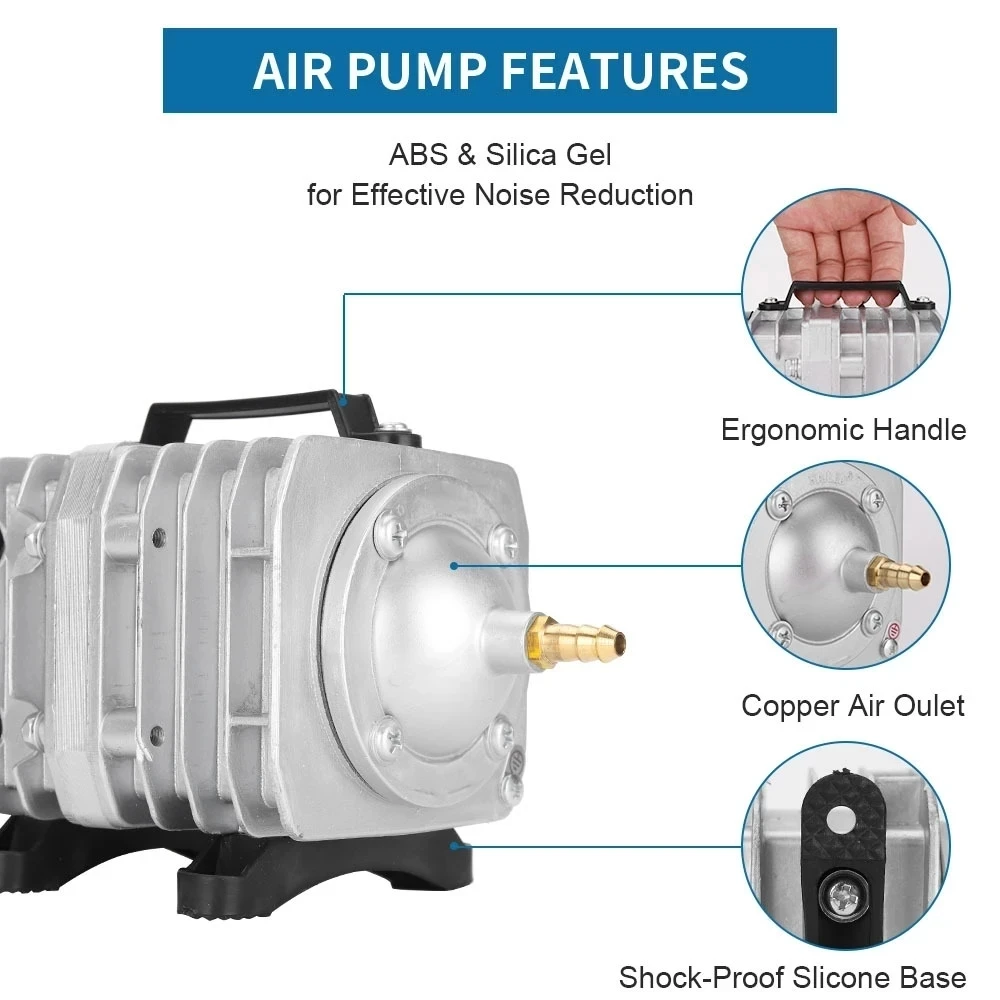 

Aquarium Compressor Air 220V High Power E-magnetic Air Pump Fish Pond Oxygen Pump for Pond Air Aerator Pump ACO-208/308/318 240V