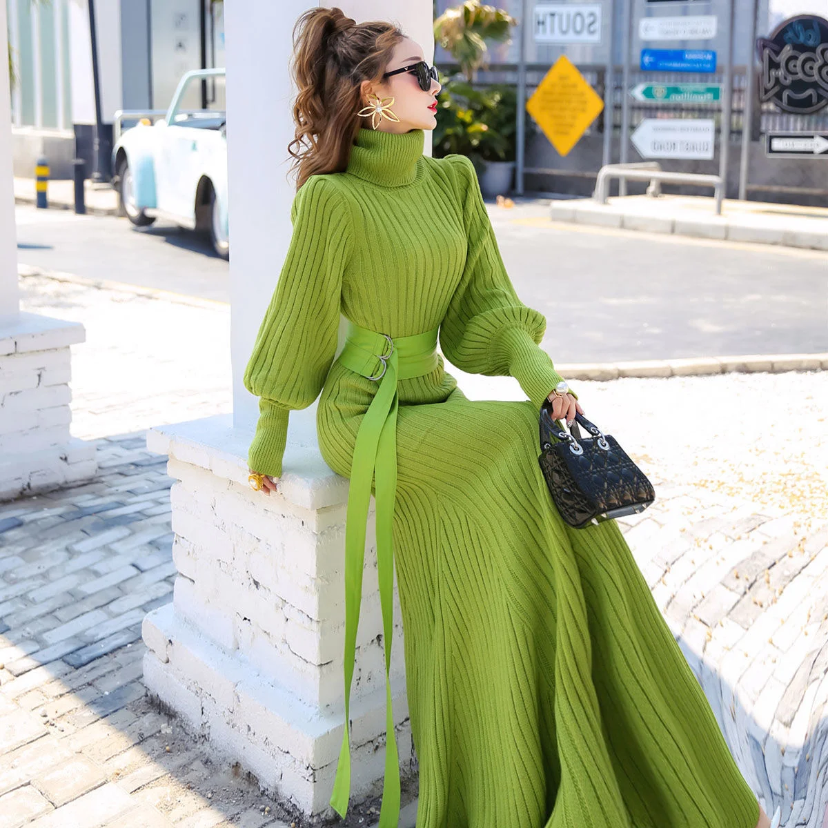 

Slim Stand Collar Lantern Sleeve Sweater 2023 Winter Thickened Thin Bottomed Knitted Fishtail Autumn Dress Elegant Oodji Vfemage