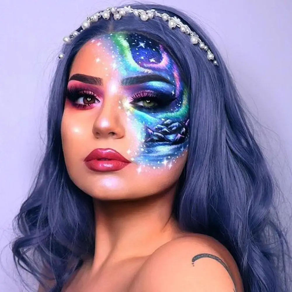 

Dark Blue Synthtic Hair Mix Purple Soft Wavy Wig with Baby Hairs Small Lace Middle Part Wigs for Black Women