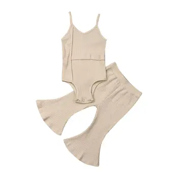

Baby Summer Clothing Newborn Baby Girl Solid Sleeveless Romper Top+Long Bell Pants Bottoms Outfits Ribbed Clothes Sets 0-3Y