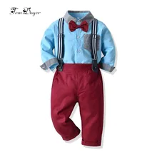 Tem doger/комплекты одежды для мальчиков детская одежда для мальчиков Модный Костюм Джентльмена для мальчиков рубашка с галстуком+ штаны комплект из 2 предметов одежда для малышей