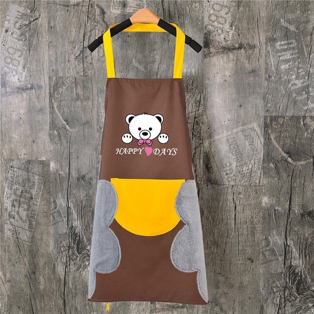Oil Proof Cute Bear Cooking Apron Women Can Wipe Hands On Both Sides Pinafore Aprons kitchen Dress Baking Accessories