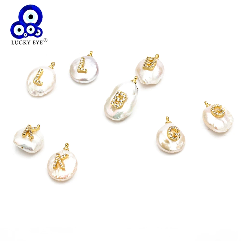 

Lucky Eye 26 Letter Irregular Pearl Charm Micro Pave 26 Alphabet Charm Pendant for Handmade Making Jewelry Accessories EY6467