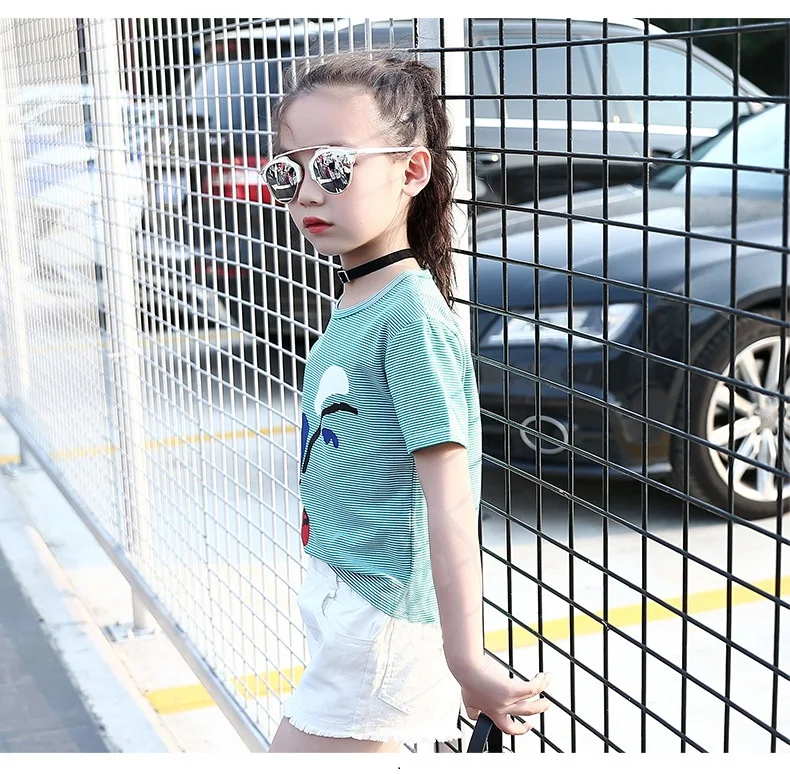 Girls O-Neck Striped T-Shirt Boys Fashion Summer Short Sleeve Shirt Children Unisex Cotton Cartoon Pattern Tops AA51800