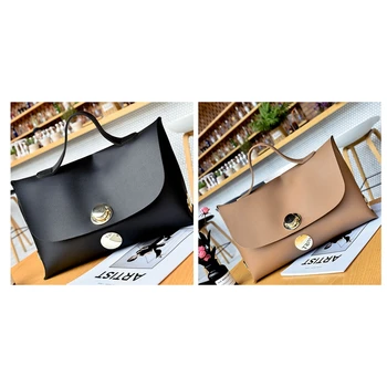 

2Pcs Fashion Women Handbag Wind Soft Pure Color Handbags Messenger Bags Shoulder Bag - Black & Khaki