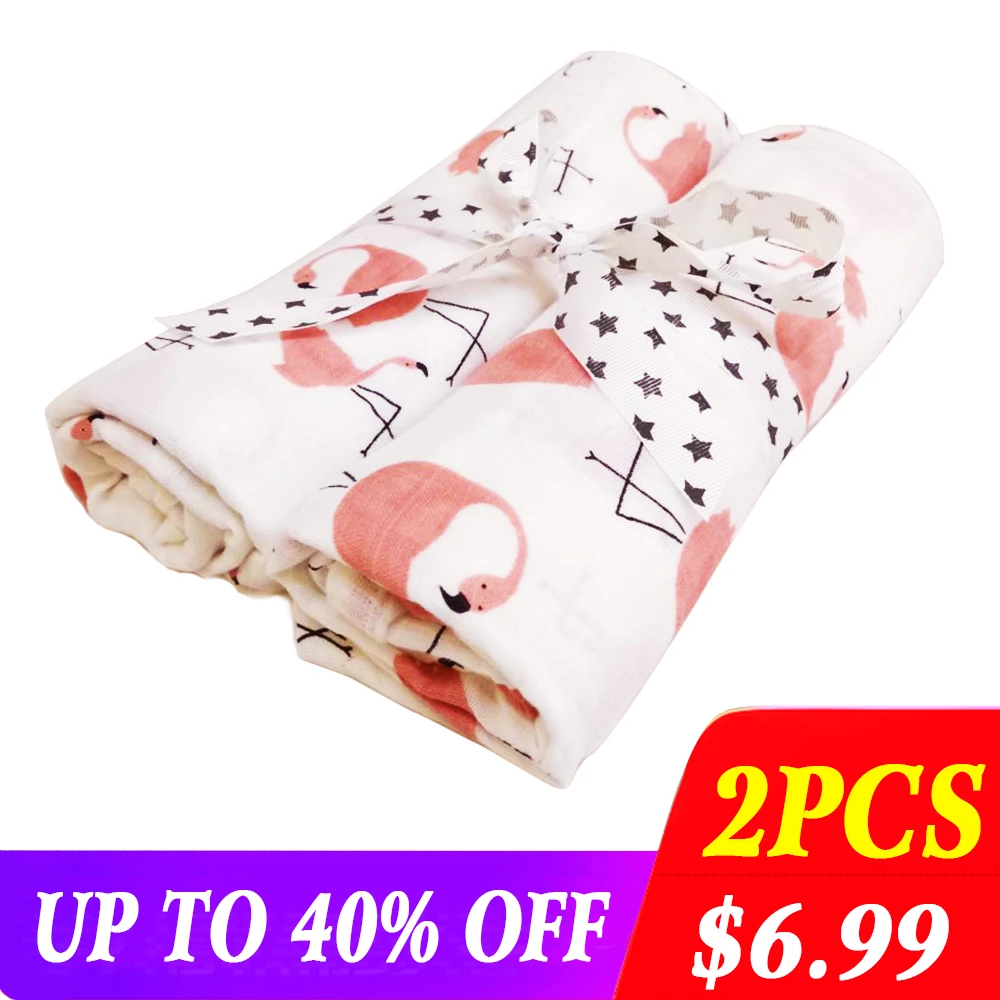 2pcs/set Newborn Baby Blanket Cotton Blanket Cartoon Pattern Multi-use Infant Stroller Cover Towel Baby Muslin Swaddle Wrap