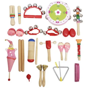 

Musical Toys Percussion Instruments Rhythm Band Kit for Small Children with Wooden Tambourine Guiro Tinkerbells Trumpet Small Ha