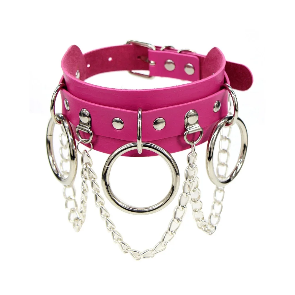 Dark Pink Модное кожаное колье-ошейник для женщин в готическом стиле панк, колье-цепочка серебряного цвета, воротник Harajuku, сексуальный веганский чокер, праздничные украшения - Цвет основного камня: Dark Pink