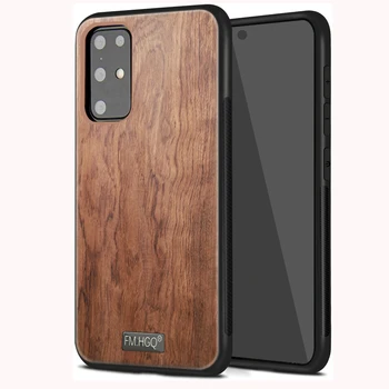 

FM.HGQ for Samsung Galaxy S20 Ultra Case Slim Wood Back Cover TPU Bumper Case for S20 S10 Plus E Magnet Cover Car Phone Cases