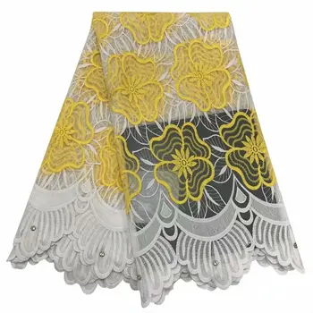 

Yellow embroidery mesh lace fabric sells well African French lace fabric and stone royal party wedding dress YYZ009
