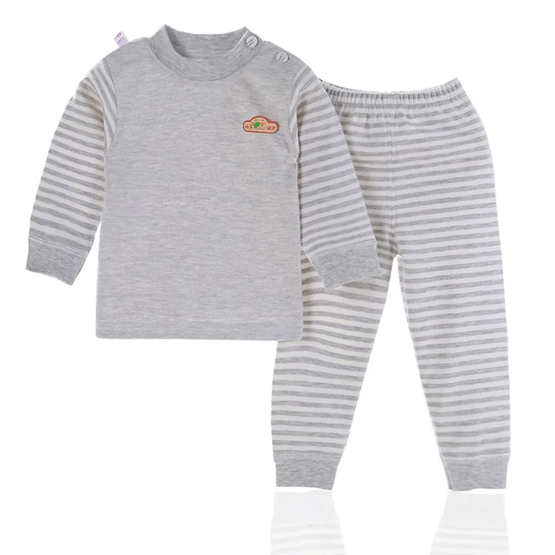 

Cute Children Kids Autumn Cotton Soft Breathable Comfortable Casual Stripes Pattern Cartoon Patch Underwear Set Shirt Pants Hot