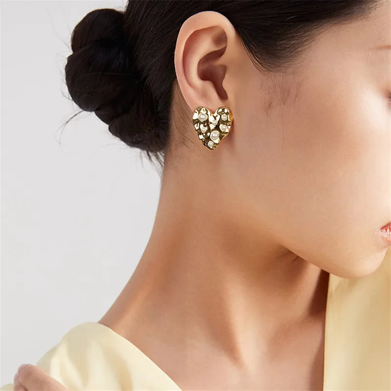 Imitationsperlen-Ohrringe für Frauen Hohle Herzanhänger Koreanische Tropfenohrringe Persönliche Hängeohrringe Boucle Oreille Femme – Detail 25