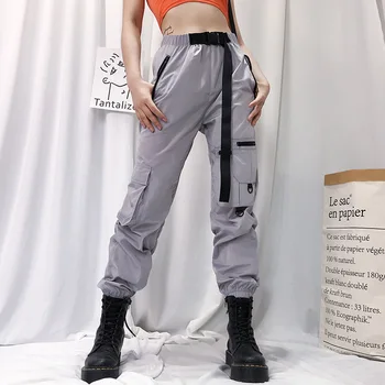 

2020 Ribbon Harajuku BF Loose Streetwear Sweatpants Summer Asymmetry Cargo Pants Big Pocket Vintage Woman Pants