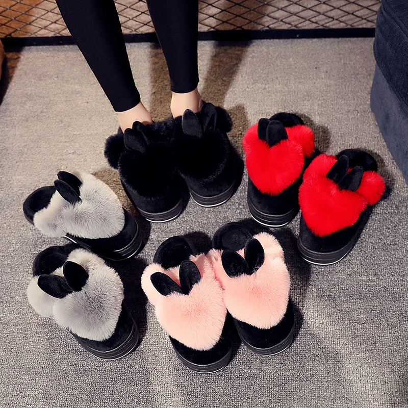 

2019 New winter youth thick-bottom indoor leisure cute home non-slip warm love 36-41 cotton slippers women's shoes