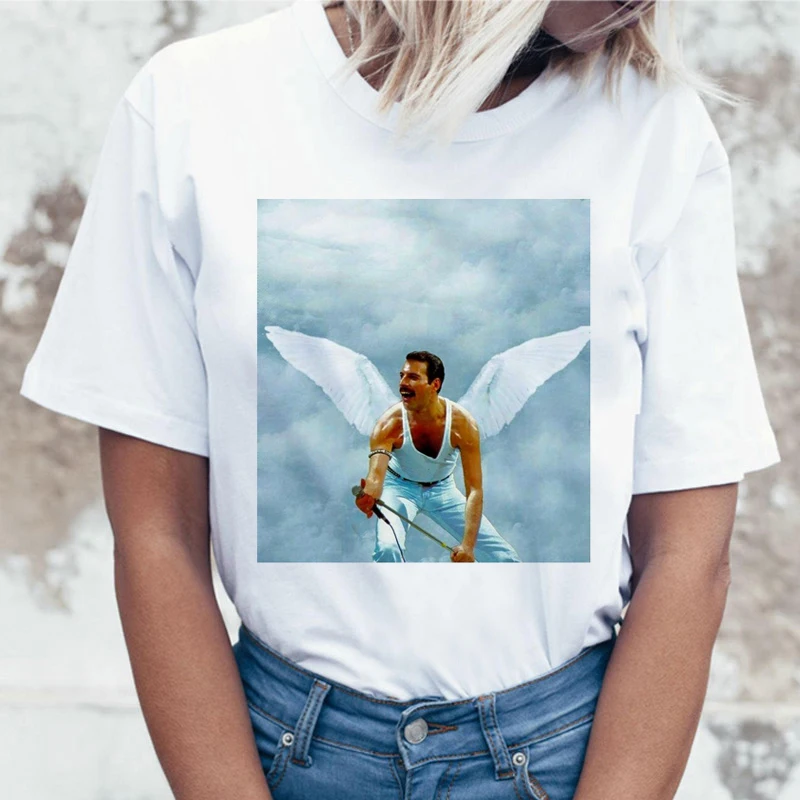 Женская Винтажная Футболка Freddie Mercury Queen Band футболка в стиле Харадзюку летняя с