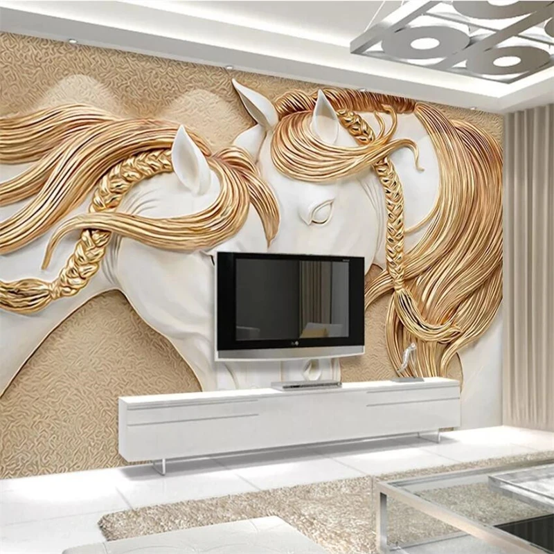 

Custom wallpaper embossed horse 3d обои living room bedroom Decorative paintings background wall papers home decor 3d wallpaper