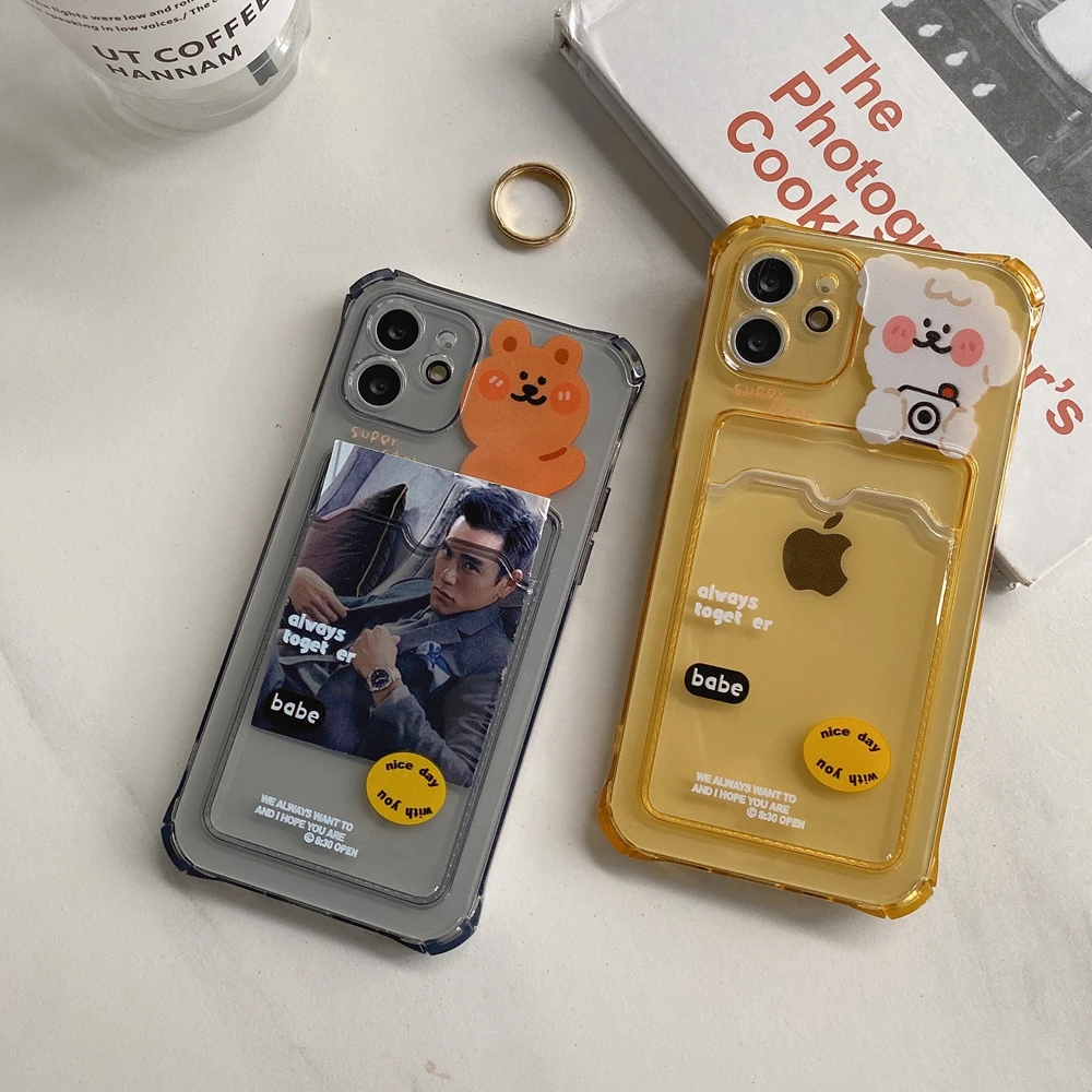 Cute cartoon bear Shockproof Silicone Lens Protection Phone Case For iPhone 12 11 Pro Xs Max SE 2 X Xr 7 8 Plus Card Back Cover