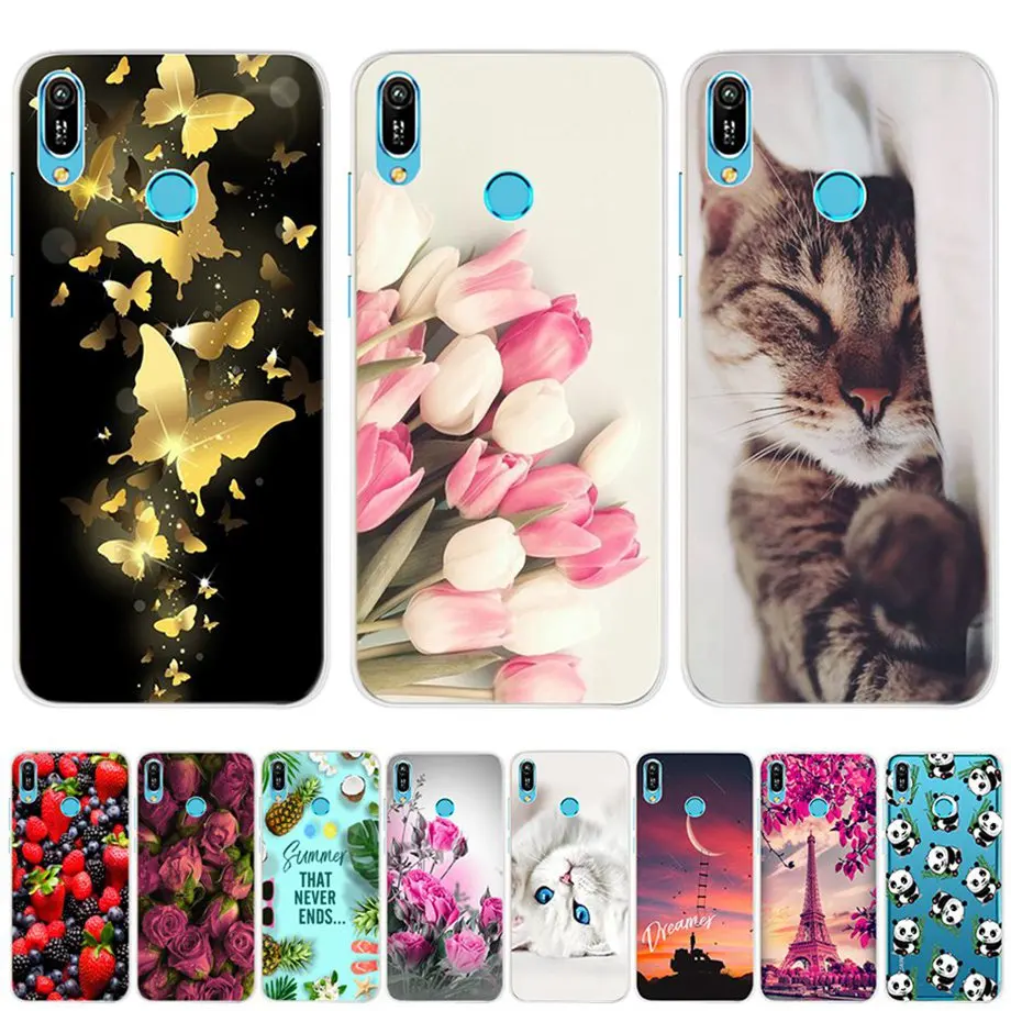 Saturcase - Custodia per Huawei Y6 2019, motivo 3D, in pelle PU, con