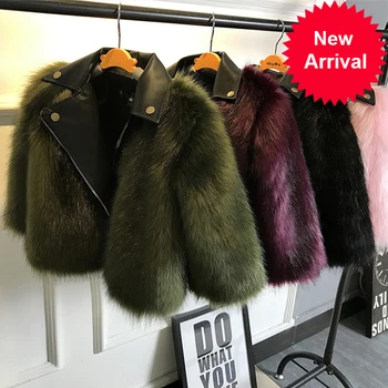 

Coat Girl Jacket fur Imitation fox Artificial Fur Grass High Quality Plush+leather Fake Two Pieces Winter Kids Clothes Warm Fur