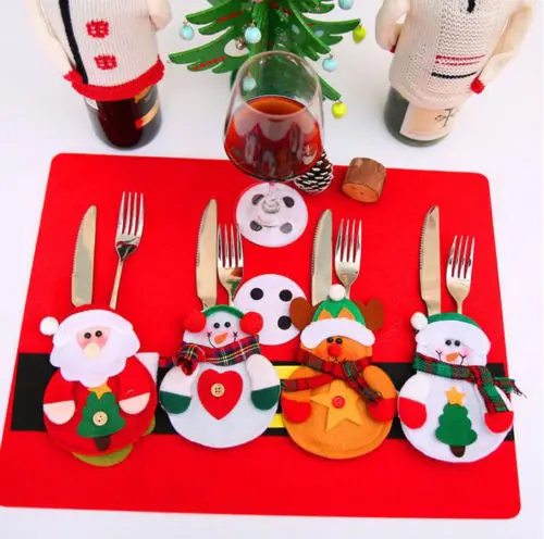 

Christmas Santa Claus Tableware Set Cover Case Storage Bags Knife Fork Bag Dinner Party Decor Container Organizer Pouch Hot