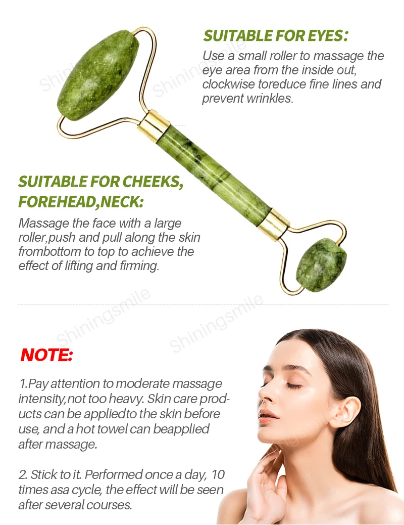 2pcs Face Massager Roller Natural Jade Stone Guasha Board Scraper Set Facial Lift Skin Relaxation Slimming Beauty Neck Thin Tool