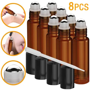 

Cobalt Blue Refillable 8Pcs 10 ml Glass Roll-on Bottles With Roller Ball for essential oils, perfume oils, or other liquids.