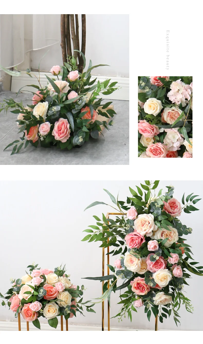 JAROWN Customized Rouge Pink Flowers Romantic Wedding Artificial Flower Row Flower Ball Decoration Background Flowers Stand Arch Decorative Flores (3)