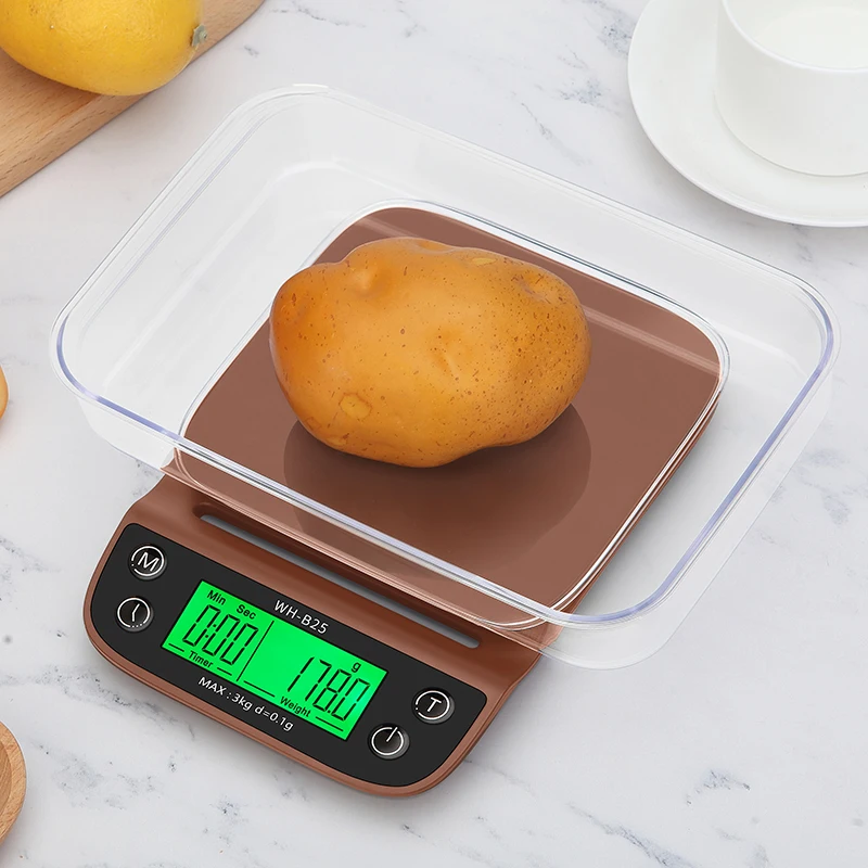 3kg 0.1g Digital Coffee Kitchen Scale Timer LCD Drip Scales With Bowl Food Cooking Baking Steelyard Weight Balance Green Backlit