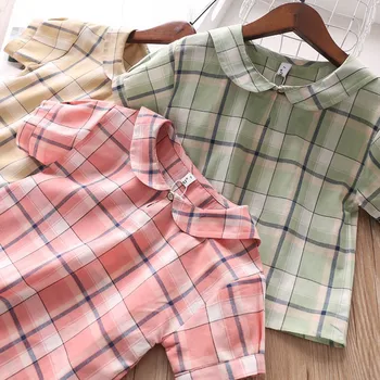 

2020 Summer Girls Peter Pan Collar Plaid Shirt Childrenswear Wholesale