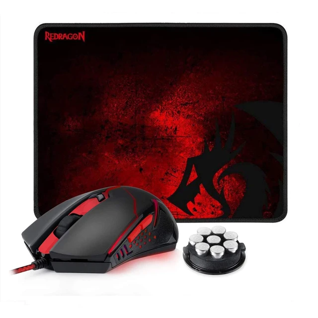 Redragon M601-BA Gaming Mouse and Mouse Pad Combo Wired MMO 6 Button Mouse 3200 DPI Red LED Backlit for Windows PC Gamer