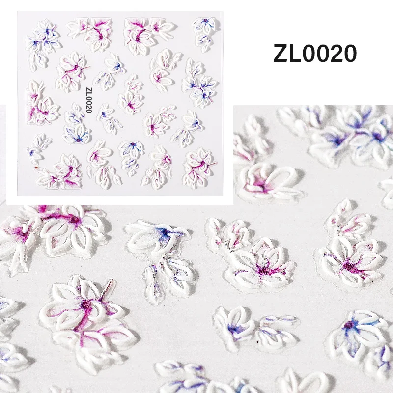 20 5D Sticker 1 лист 5D рельефная наклейка для ногтей цветы Лист наклейки для ногтей s самоклеющиеся DIY маникюр слайдер наклейка ломтик Дизайн ногтей украшения - Цвет: 20 5D Sticker