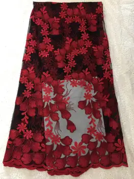 

African lace fabric 2019 high quality lace nigerian lace High Quality red African Tulle Mesh Lace Fabric For Wedding Dress