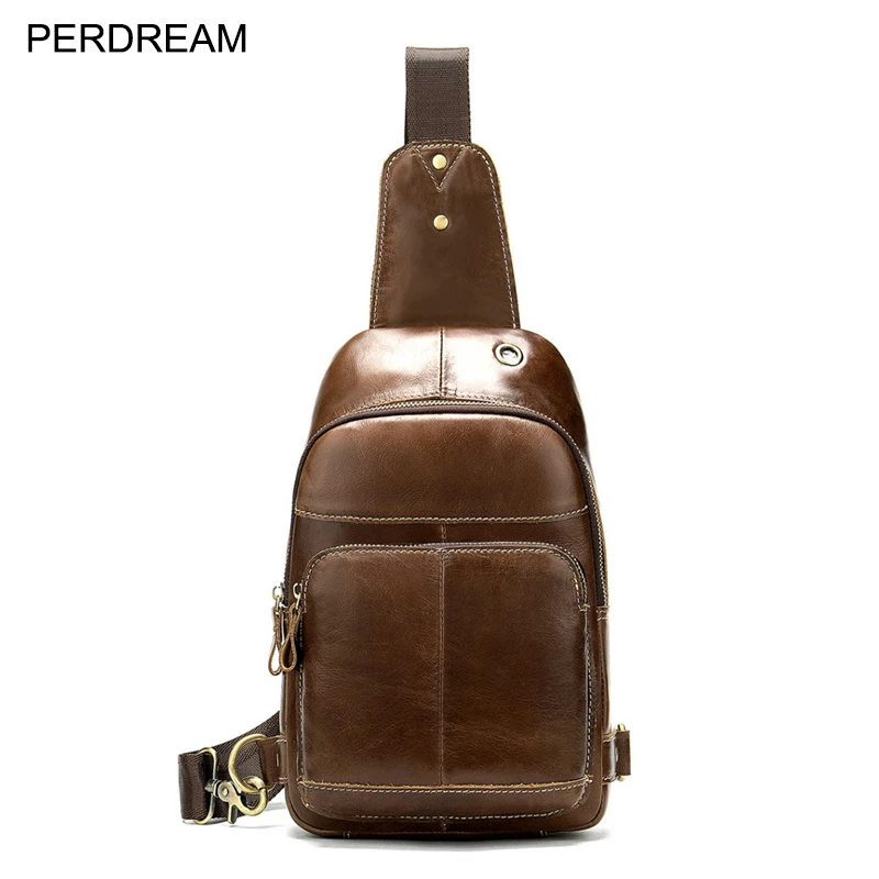

Multifunctional small bag European and American retro chest bag large capacity diagonal single shoulder leather cowhide men bag