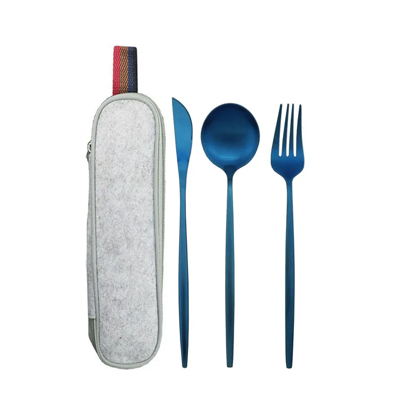 4/6/8pcs Travel Camping Cutlery Set Reusable Matte Stainless Dinnerware With Straw Spoon Fork Icecream Portable Case | Дом и сад