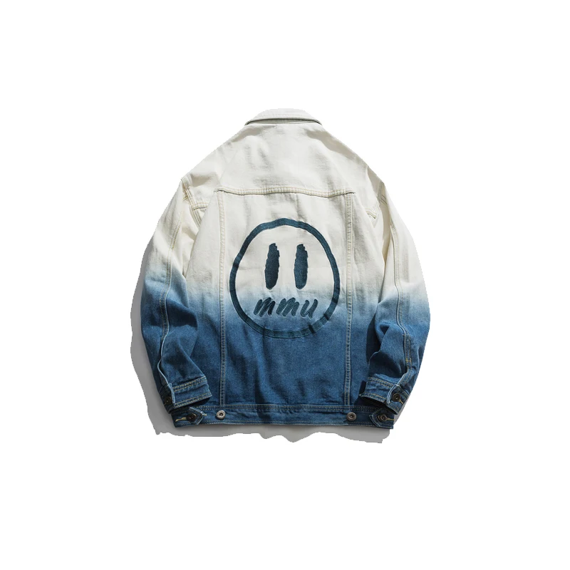 Blue Moji напечатанная красочная джинсовая куртка бейсбольная унисекс осенняя куртка - Color: Blue