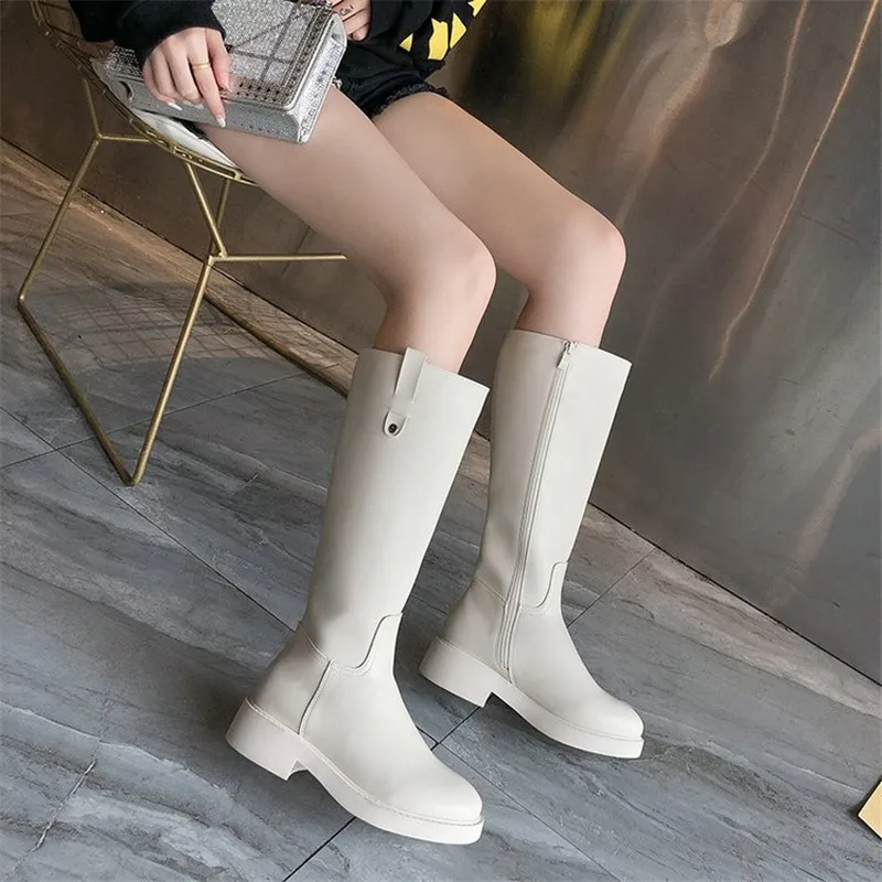 

Drop shipping Autumn Winter Mid-calf Women Boots Side Zipper Solid Color PU Leather Boots High Quality Knee High Boots XWX7400