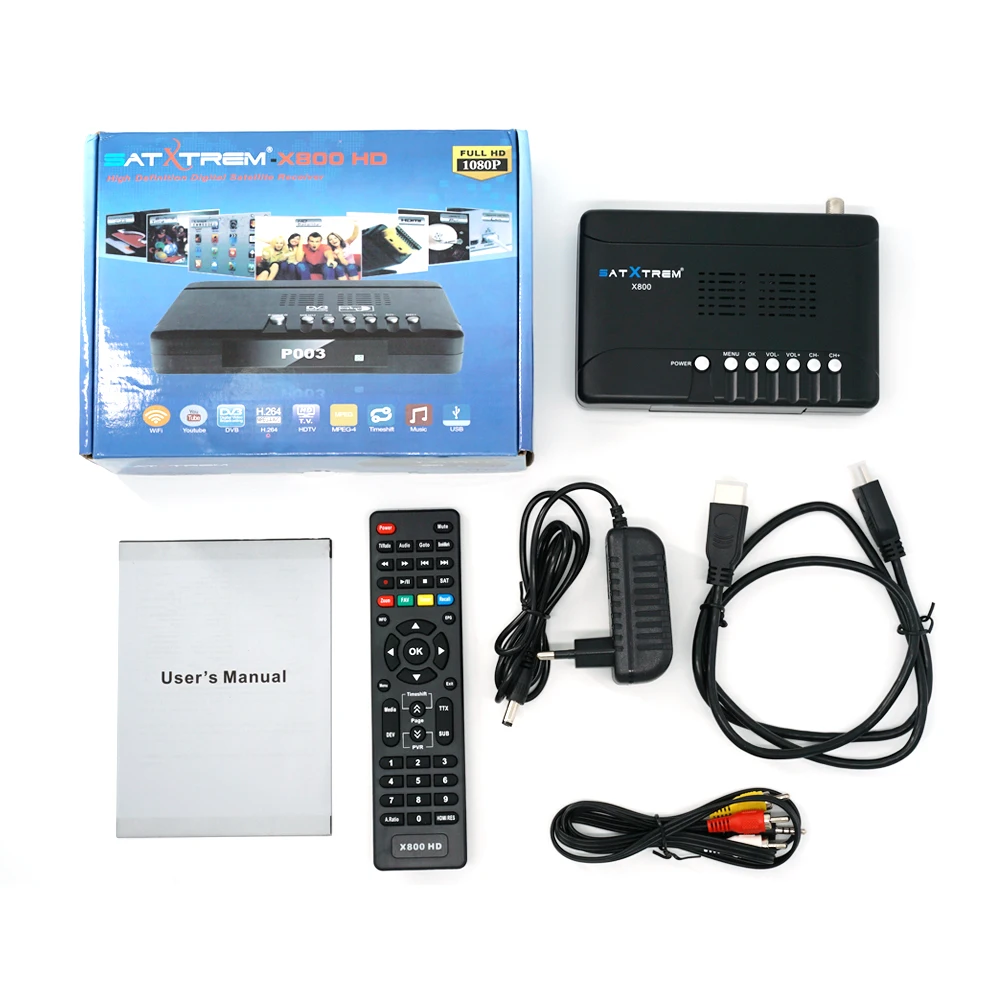 Satxtrem X800 HD цифровой спутниковый ресивер HD 1080P DVB-S/S2 Satelite Receptor+ USB WiFi 1 год Европа 8 нажатий ТВ-тюнер - Цвет: Only X800 HD