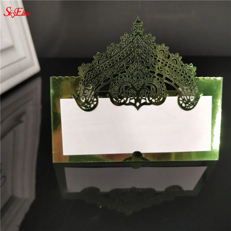 bright green 10/50/100pcs Laser Cut Crown Shape Place Escort Cards Name Cards For Wedding Birthday Home Party Table Decoration 5zSH935 - Цвет: bright green