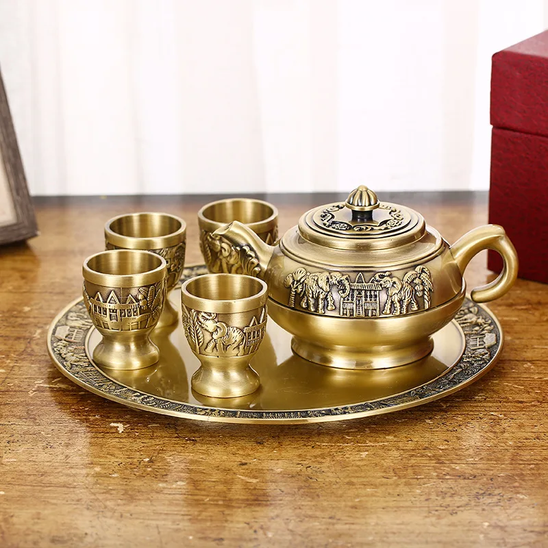 

European Metal Retro Elephant Wine Set Bronze 6 Set Creative High-grade Home Decoration Crafts