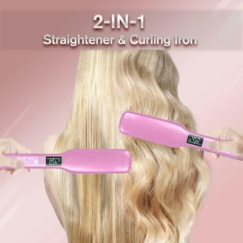 

KIPOZI Hair Straightener Steam Flat Iron with LCD Display Titanium Dual Voltage Hair Straightening Curling Irons Styling Tool
