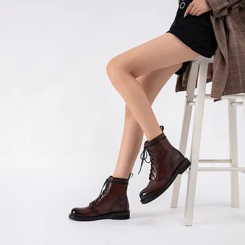 

Brand Woman Shoes Martin Boots Fall 2020 Genuine Leather Round Toe Ankle Boots Ladies Winter Boots High Quality Plus Size 34-42M