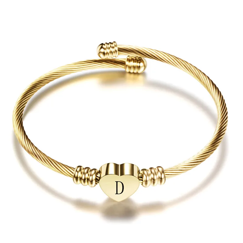 ZORCVENS золотой цвет из нержавеющей стали в форме сердца A-Z браслет с буквами браслет для женщин Прямая поставка