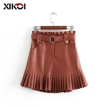 Мини новая кожаная плиссированная юбка осень зима черные элегантные повседневные Клубные Юбки Женская юбка из искусственной кожи Faldas Mujer Moda