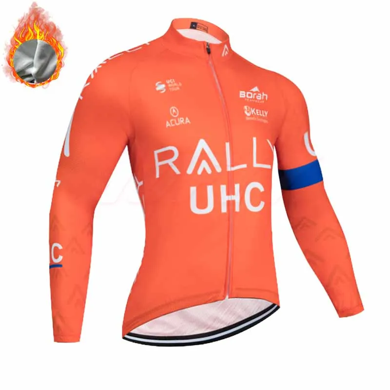 Fleece top Зимняя Оранжевая команда UHC Велоспорт 9D велосипед брюки комплект Ropa Ciclismo термо флис pro трикотаж для велосипедистов и тонкие Весенние длинные рукава - Цвет: Fleece top