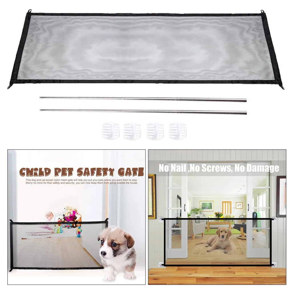 Portable Mesh Folding Safety Fence Gate Dog Safety Guard Gate Fences Indoor Pet Supplies Dog Cat Houses Mesh Gate Fence